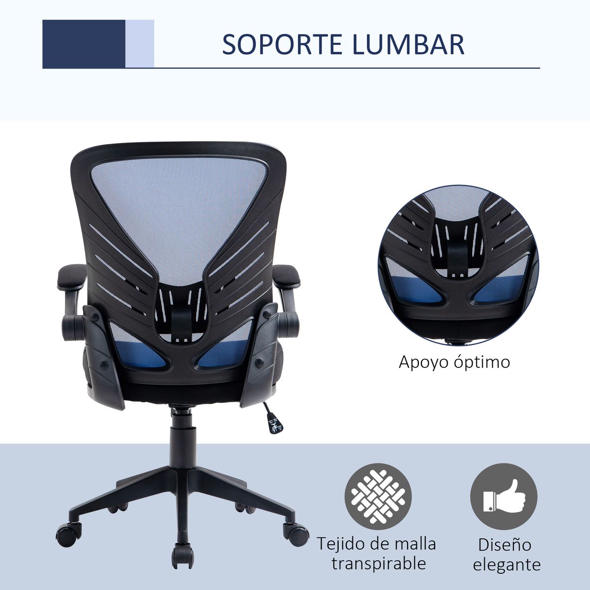 Silla de oficina Cian Vinsetto altura regulable con reposabrazos azul 99-107x62x59 cm