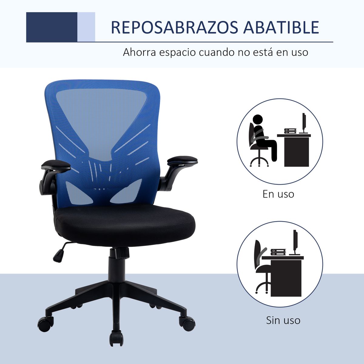 Silla de oficina Cian Vinsetto altura regulable con reposabrazos azul 99-107x62x59 cm