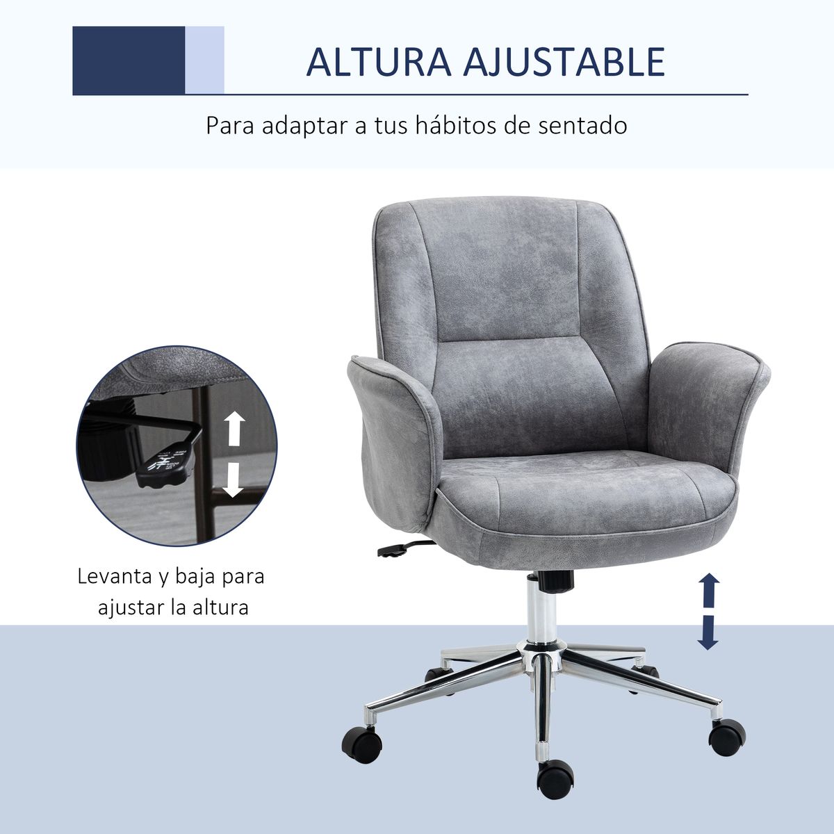 Silla de escritorio Essoho Vinsetto basuclante con reposabrazos gris 92-102x67x69 cm