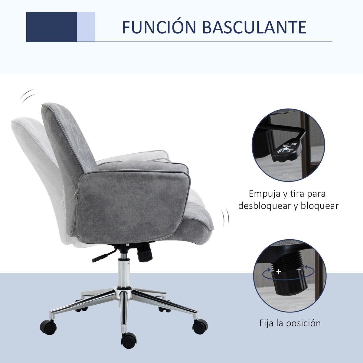 Silla de escritorio Essoho Vinsetto basuclante con reposabrazos gris 92-102x67x69 cm