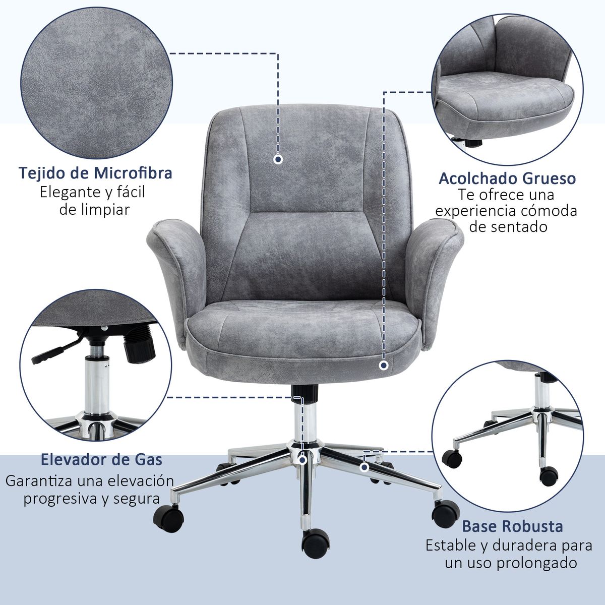 Silla de escritorio Essoho Vinsetto basuclante con reposabrazos gris 92-102x67x69 cm