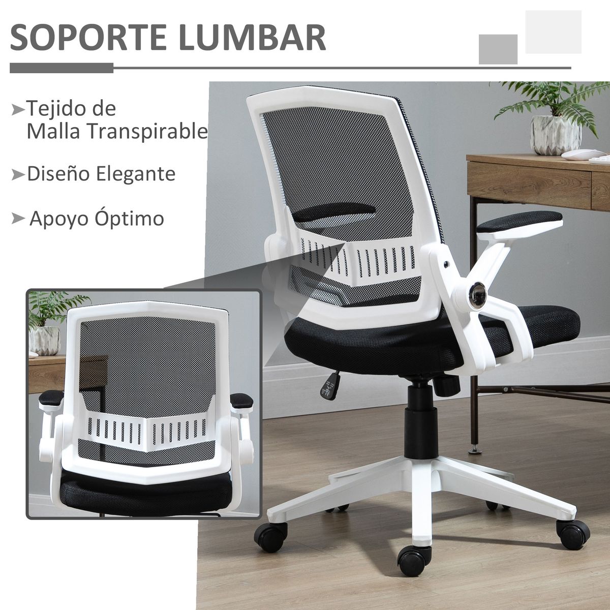 Silla de oficina Samdo Vinsetto con reposabrazos altura ajustable negro 94-104x61x61 cm
