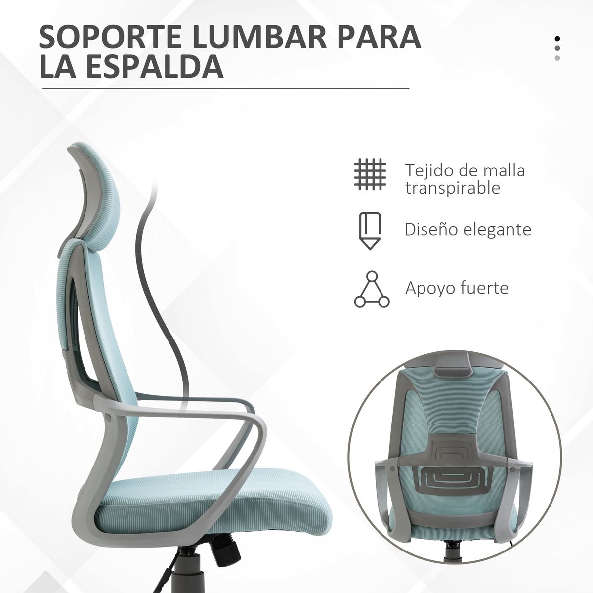 Silla de oficina Stowe Vinsetto ajustable en altura con ruedas azul 116-126x64x55 cm