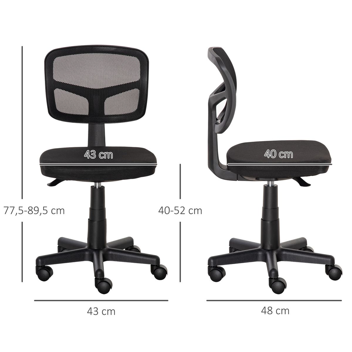 Silla de escritorio Ghel Vinsetto con altura regulable negro 77,5-89,5x43x48 cm