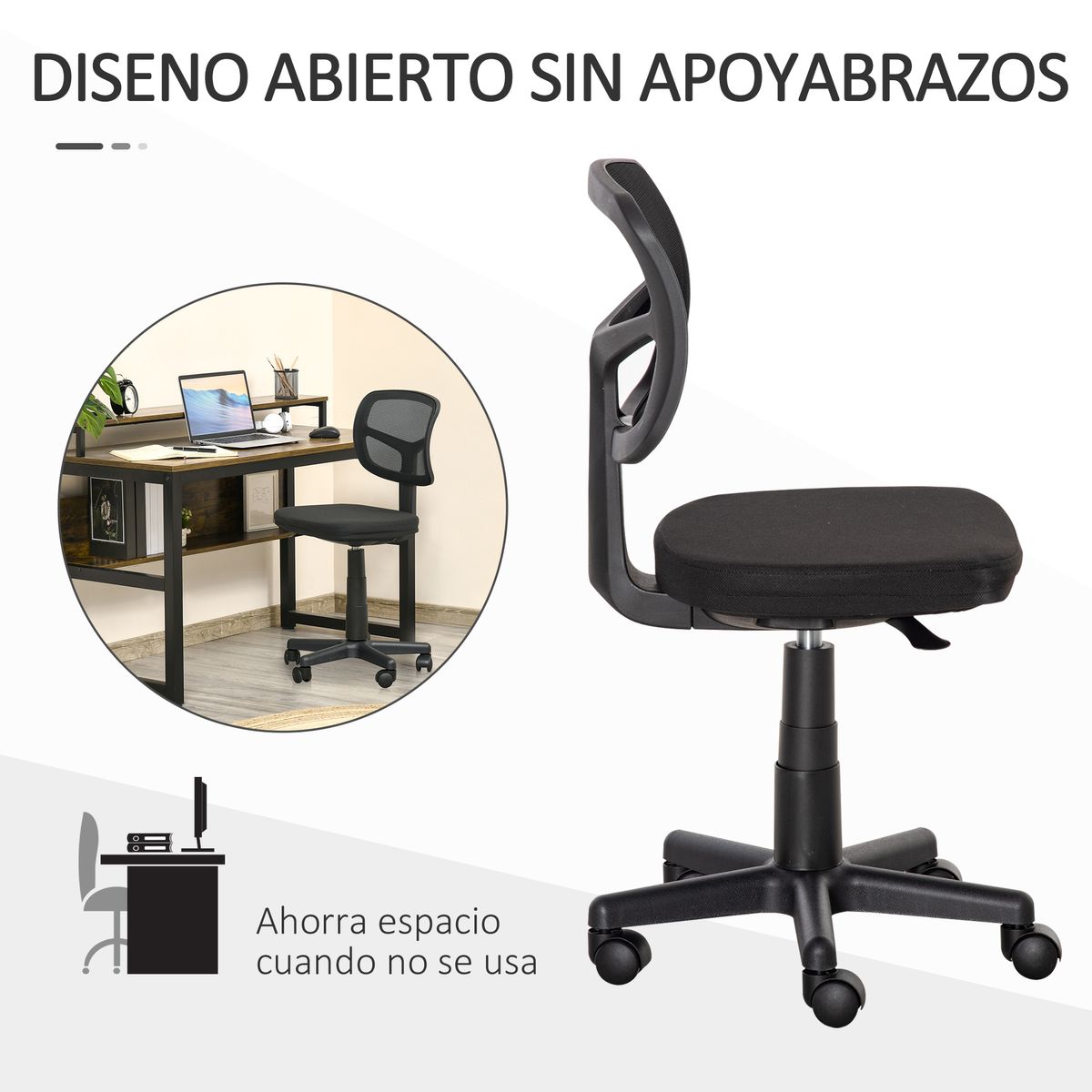 Silla de escritorio Ghel Vinsetto con altura regulable negro 77,5-89,5x43x48 cm