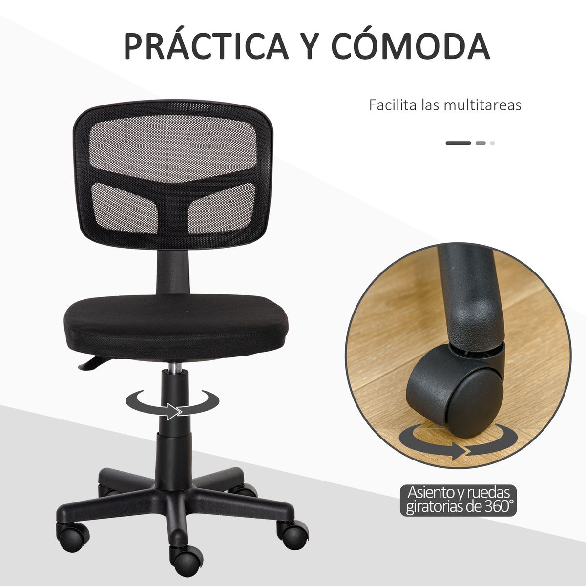 Silla de escritorio Ghel Vinsetto con altura regulable negro 77,5-89,5x43x48 cm