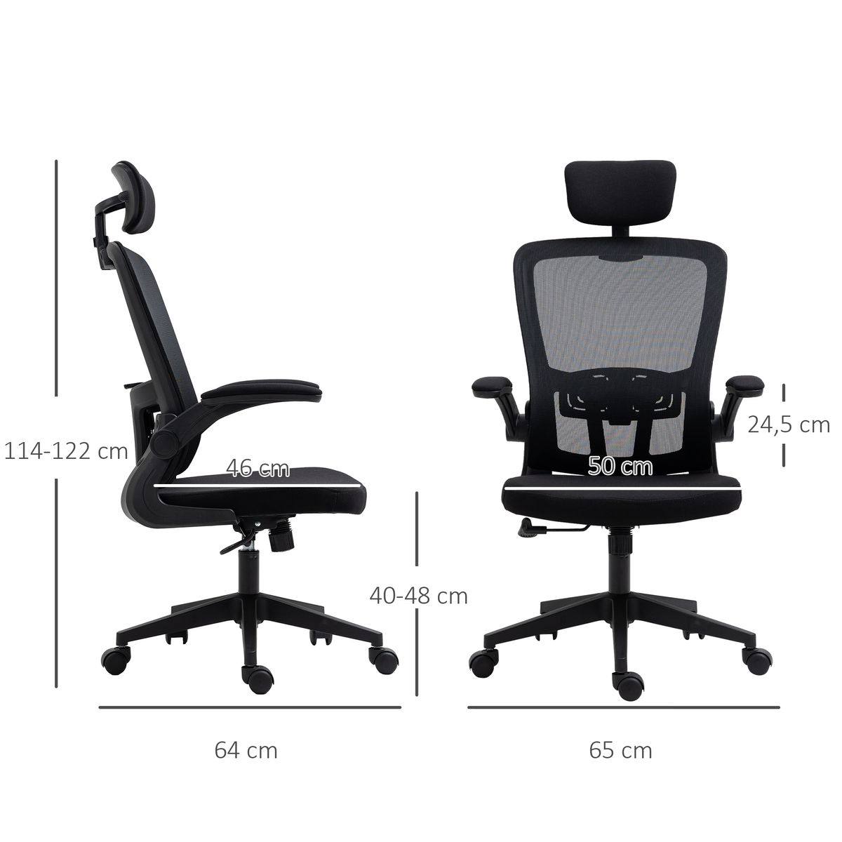 Silla de oficina Ousby Vinsetto altura ajustable plegable negro 114-122x65x64 cm