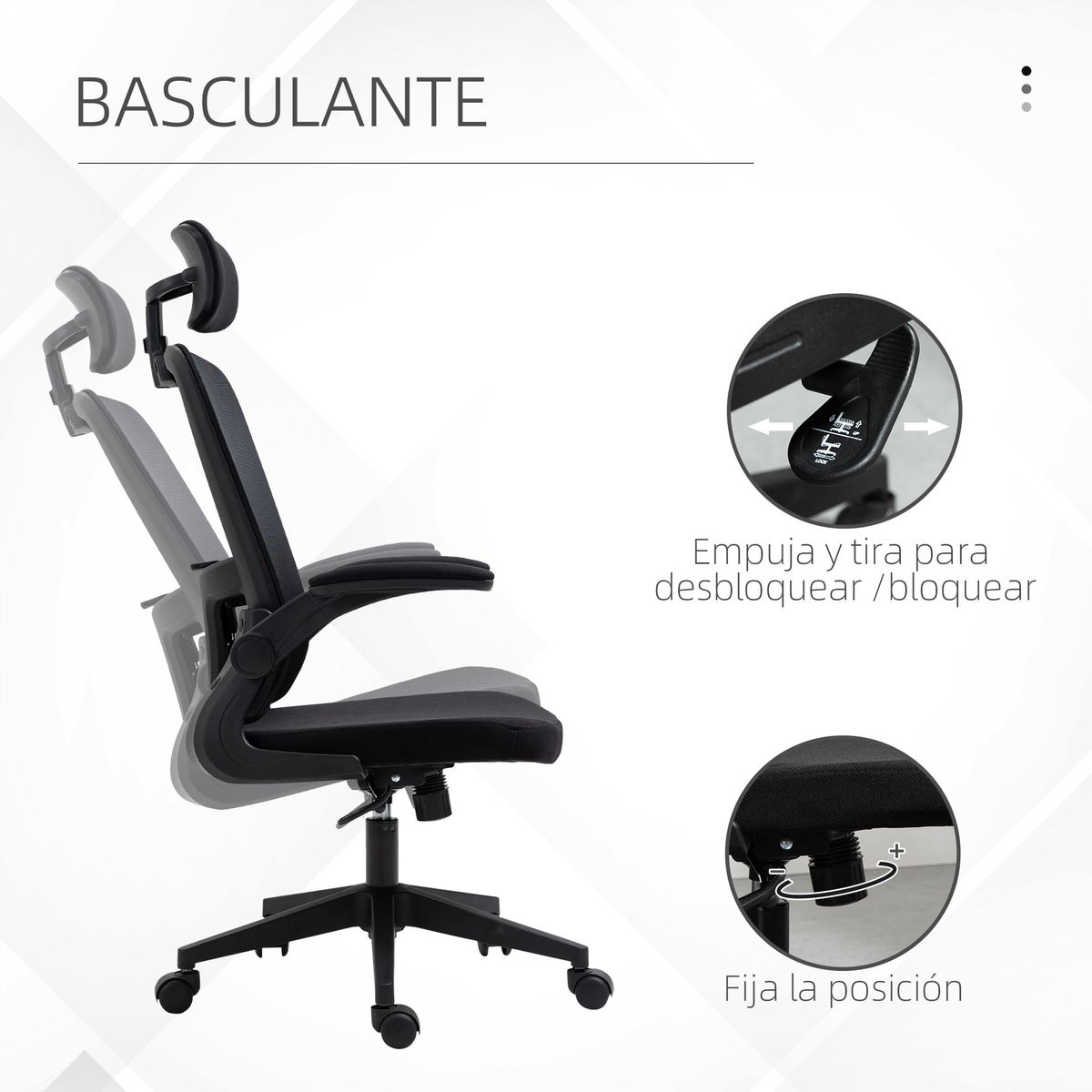 Silla de oficina Ousby Vinsetto altura ajustable plegable negro 114-122x65x64 cm
