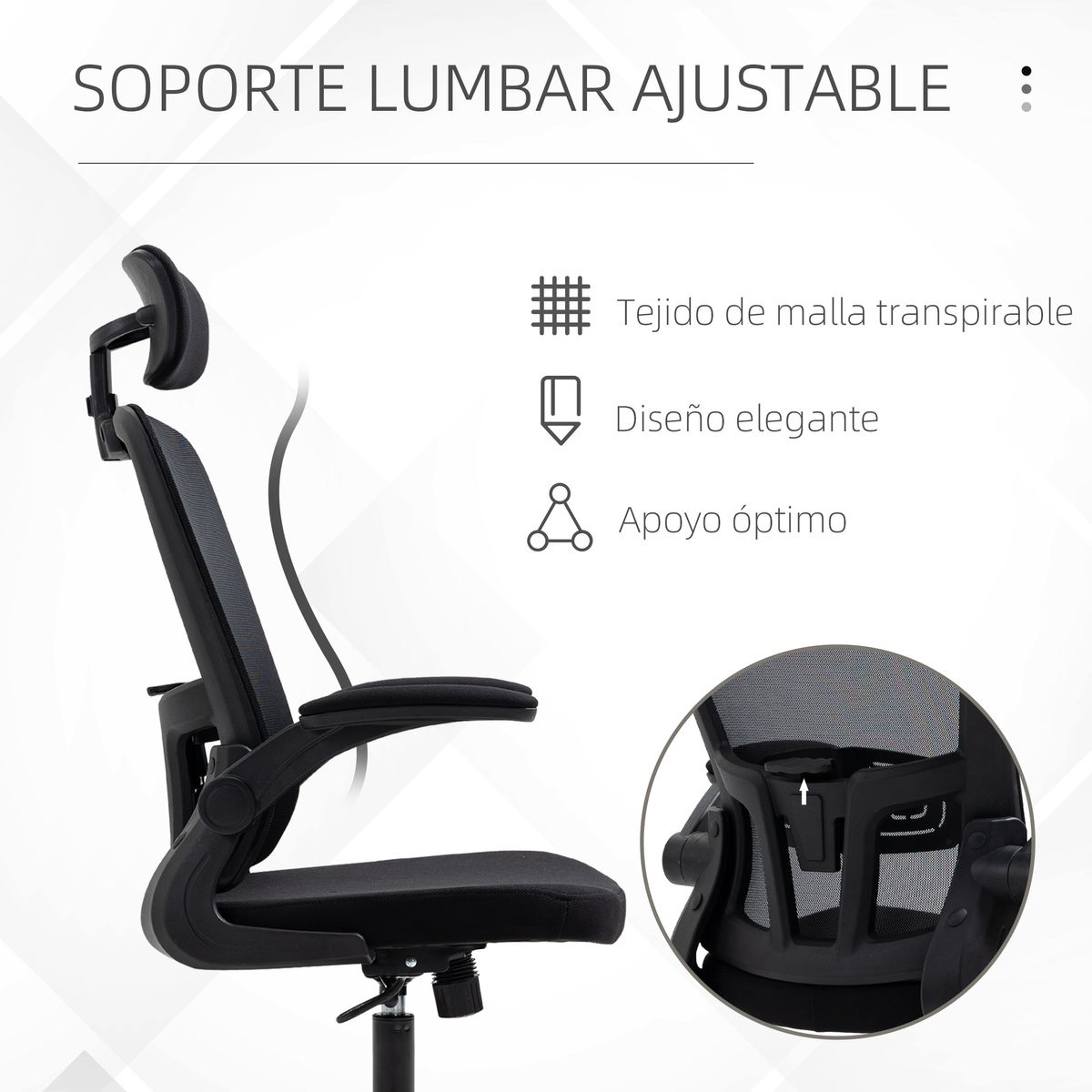 Silla de oficina Ousby Vinsetto altura ajustable plegable negro 114-122x65x64 cm
