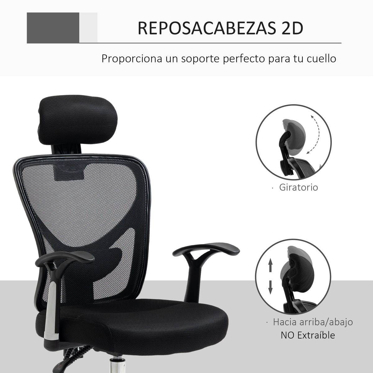 Silla de oficina Farlow Vinsetto altura ajustable + reposacabezas negro 108-118x62x67 cm