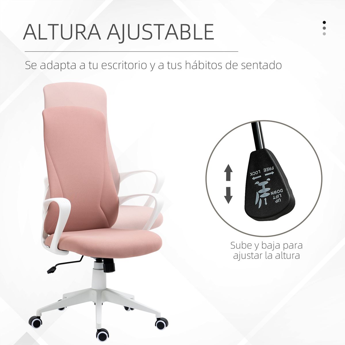 Silla de oficina Warton Vinsetto altura ajustable baculante rosa 110-119,5x62x56 cm