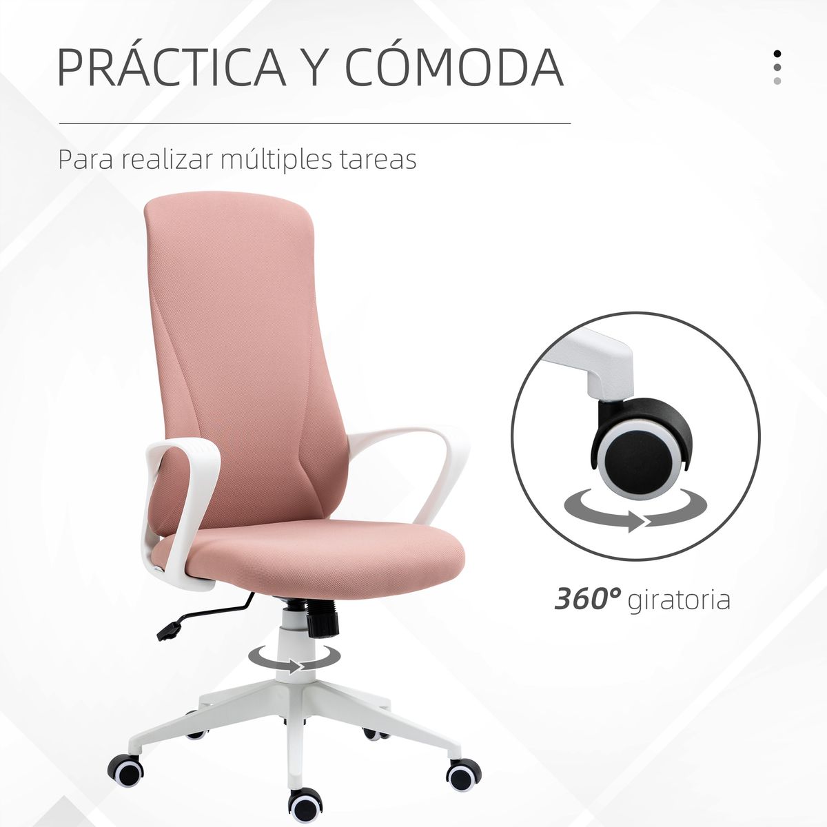 Silla de oficina Warton Vinsetto altura ajustable baculante rosa 110-119,5x62x56 cm