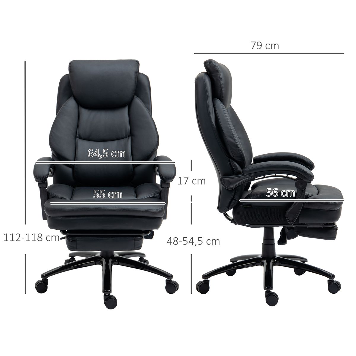 Silla de oficina Kolma Vinsetto altura ajustable respaldo inclinable negro 112-118x73x66 cm