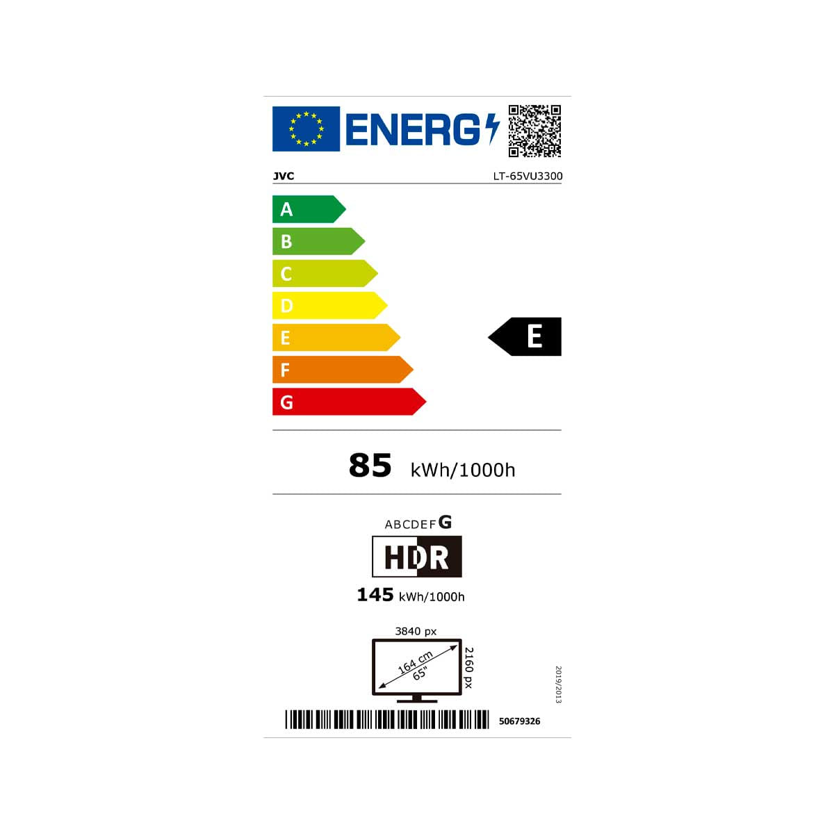 Televisor Smart TV JVC LT-65VU3300 4K UHD 65’’ diseño frameless E negro eficiencia-energetica