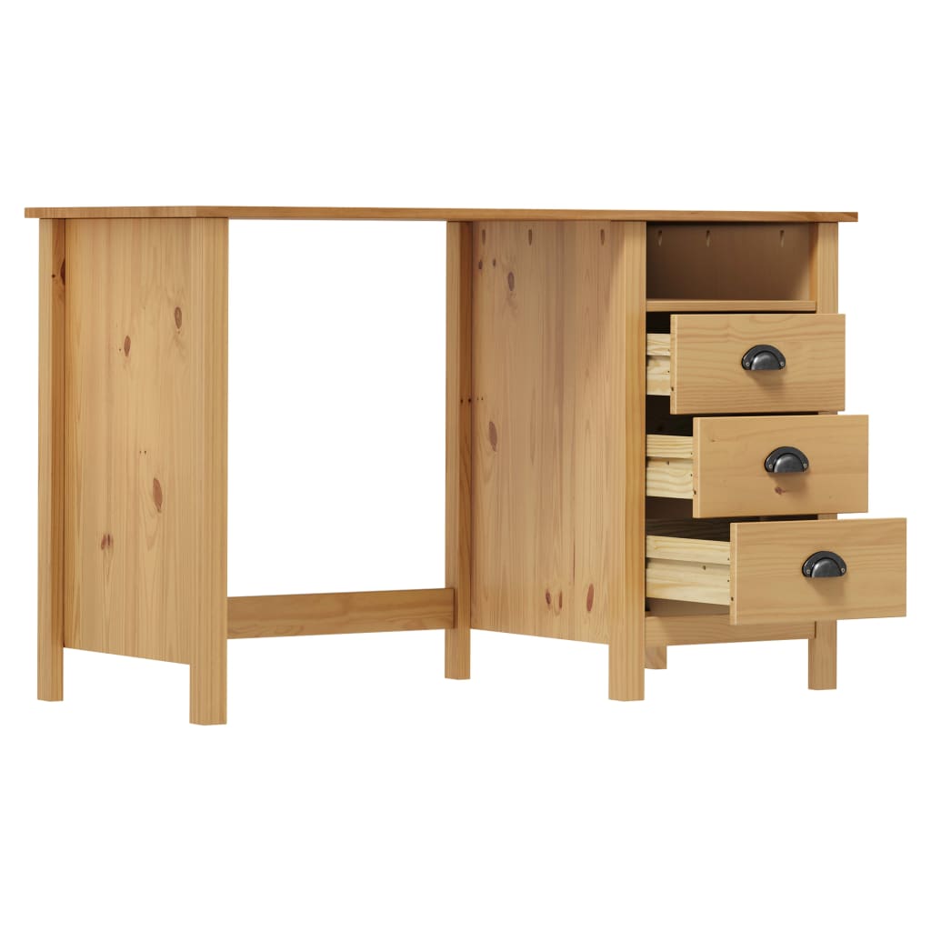 Escritorio Hill 3 cajones + compartimento madera de pino natural 74x120x50 cm