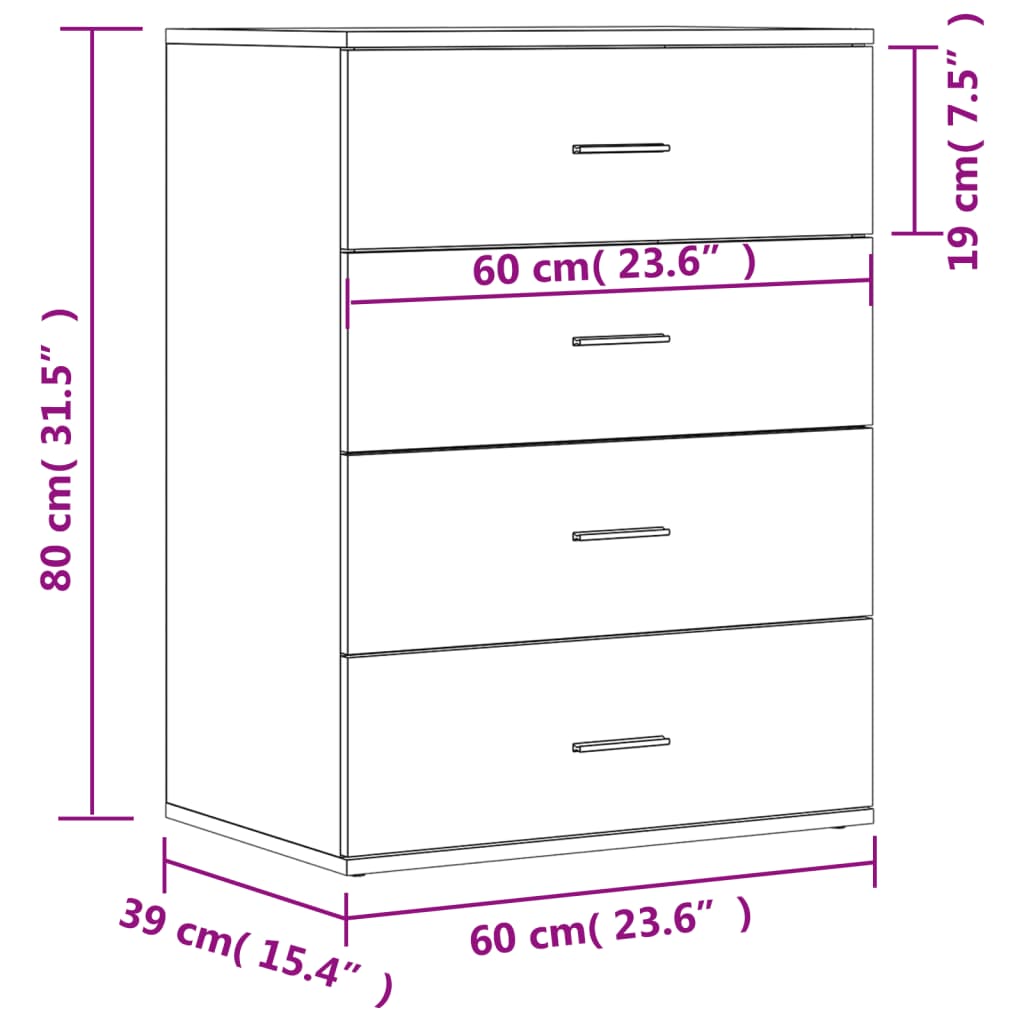 Aparador Eliss 4 cajones blanco 80x60x39 cm