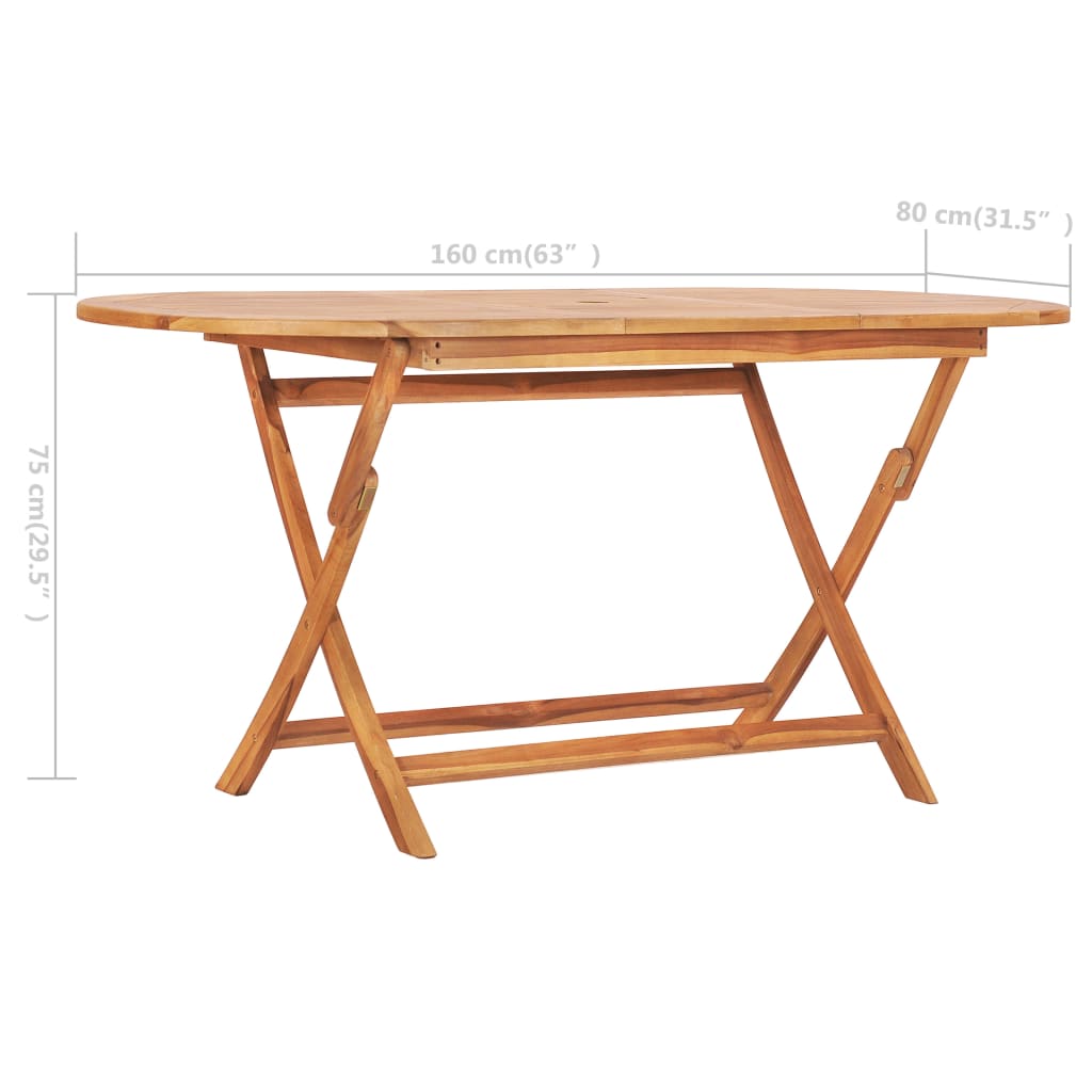 Mesa de exterior Asted plegable madera de teca natural 75x160x80 cm