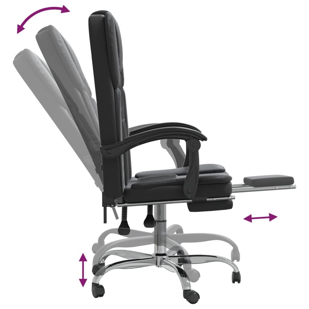 Silla de oficina Nusar reclinable con reposapiés negro 112,5-122x63x56 cm