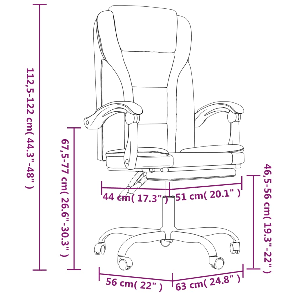 Silla de oficina Pulssar reclinable con reposapiés negro 112,5-122x63x56 cm