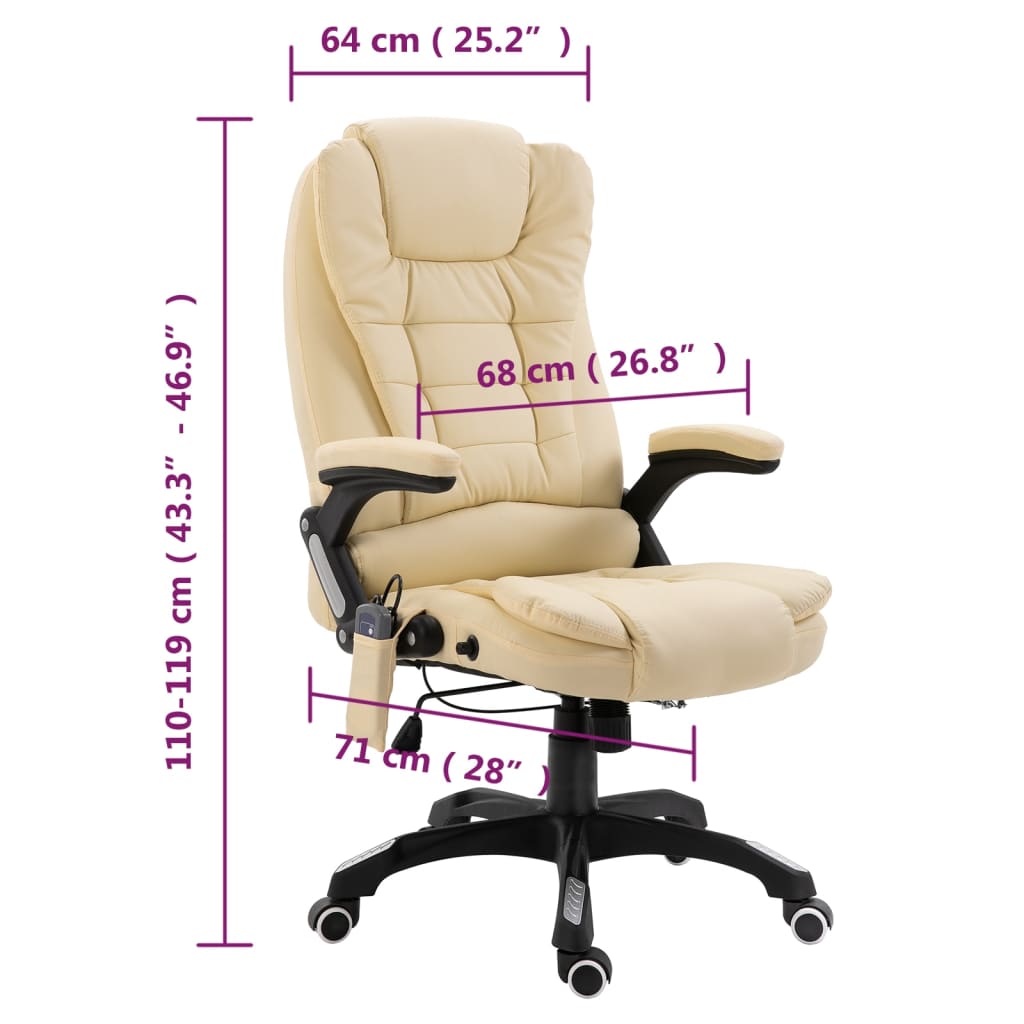 Silla de oficina Stanlow función masaje + calefacción crema 110-119x64x71 cm