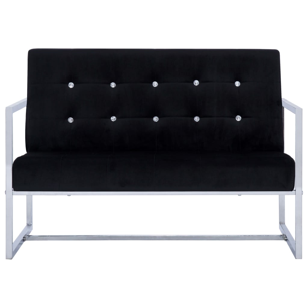 Sofá de 2 plazas Varel con reposabrazos cromados negro 81x114x78 cm