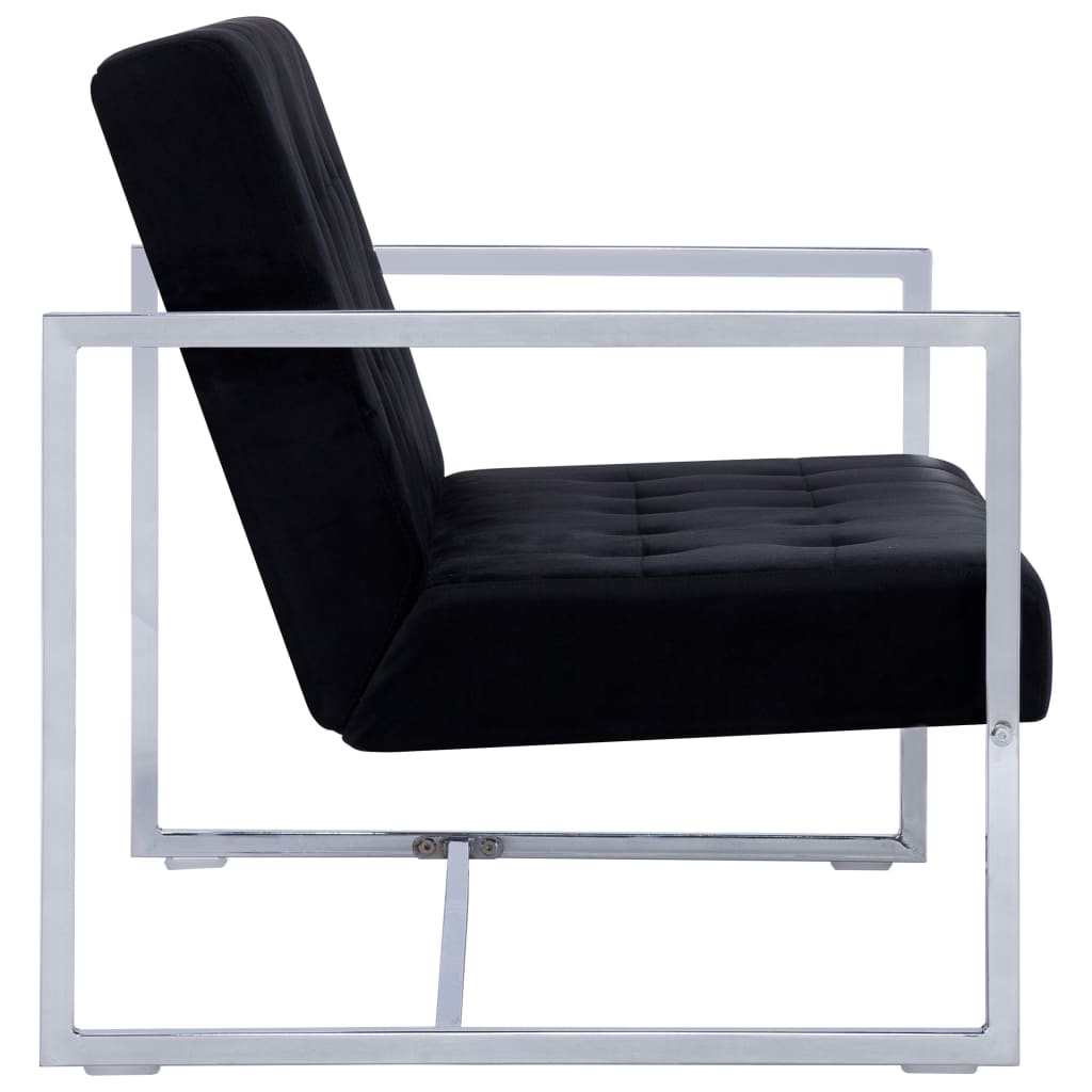 Sofá de 2 plazas Varel con reposabrazos cromados negro 81x114x78 cm