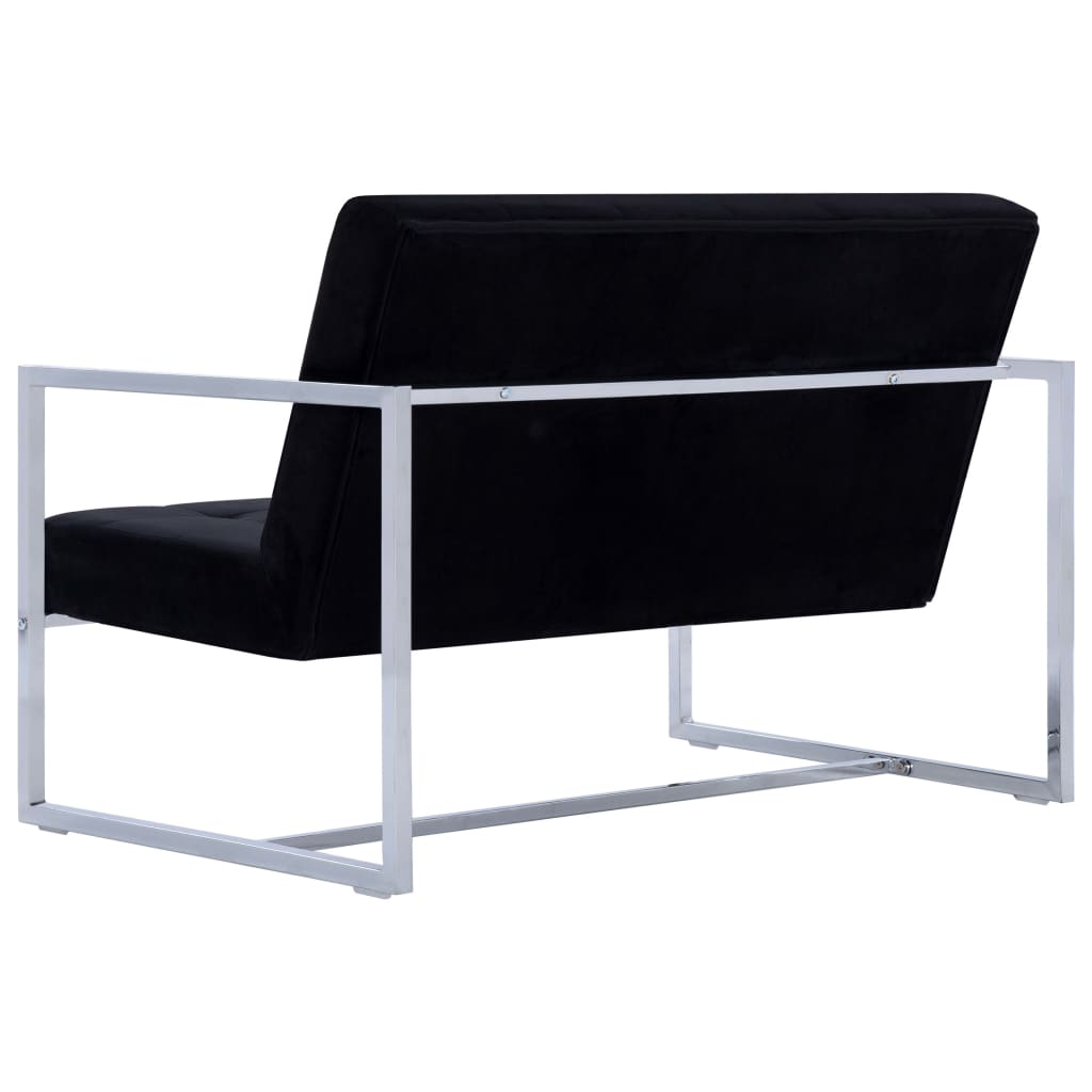 Sofá de 2 plazas Varel con reposabrazos cromados negro 81x114x78 cm