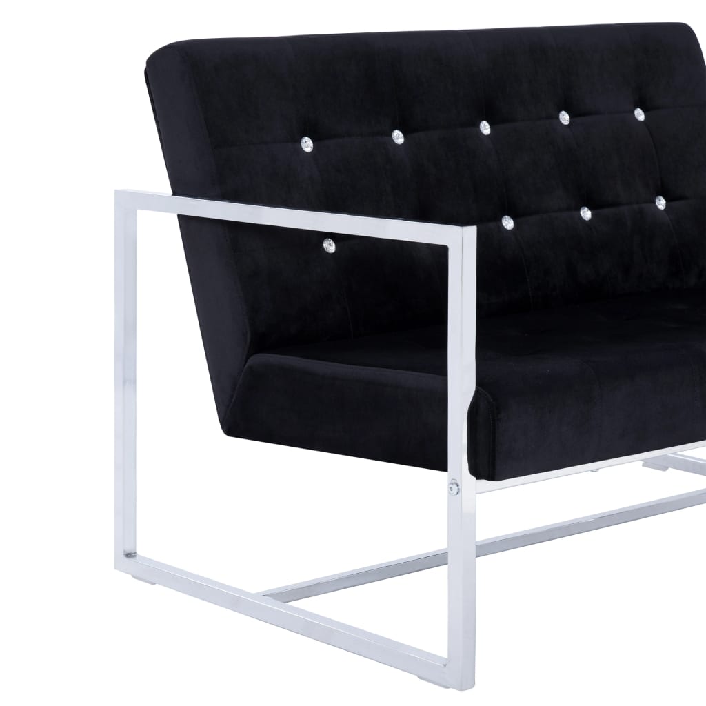 Sofá de 2 plazas Varel con reposabrazos cromados negro 81x114x78 cm