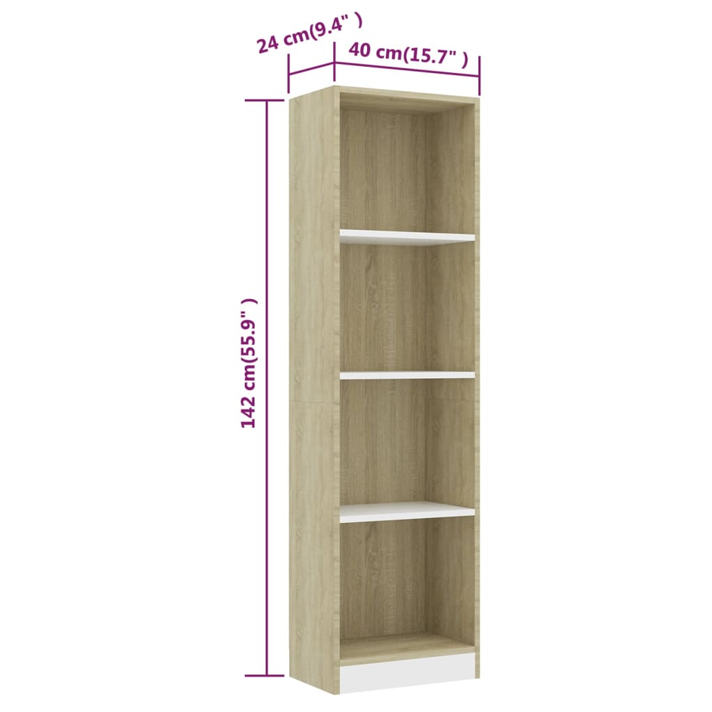 Estantería Valis 4 niveles blanco/roble claro 142x40x24 cm