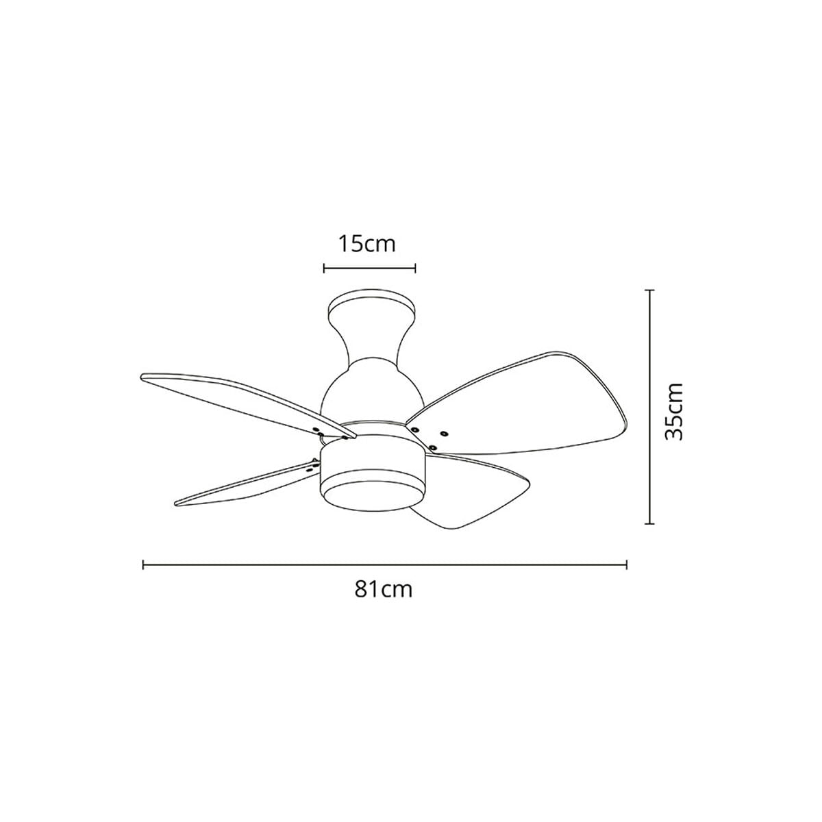 Ventilador de techo Fresco Lumit AC 4 aspas níquel Ø81x35 cmmedidas