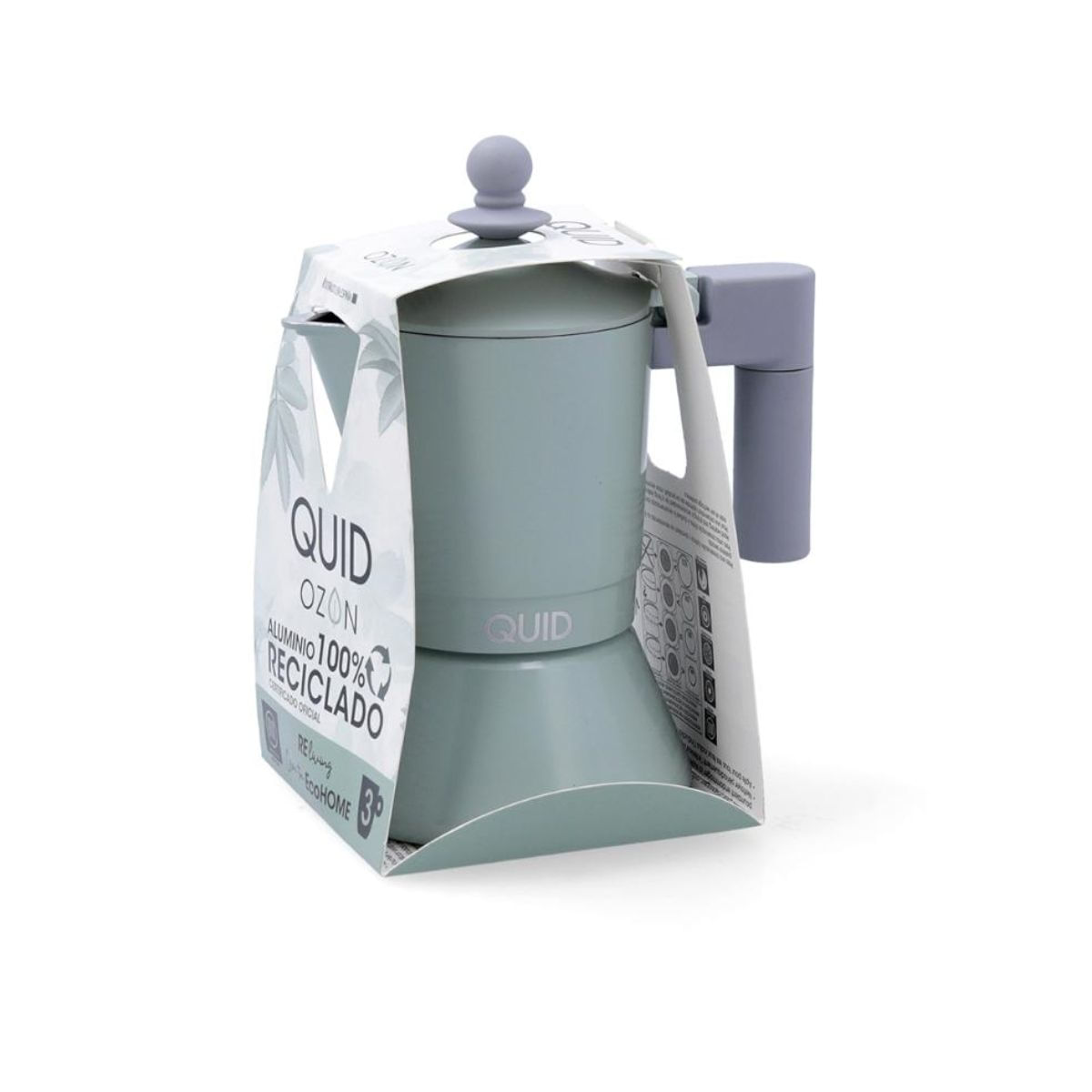 Cafetera-Ozon-Quid-3-tazas-aluminio-fundido-verde-caja
