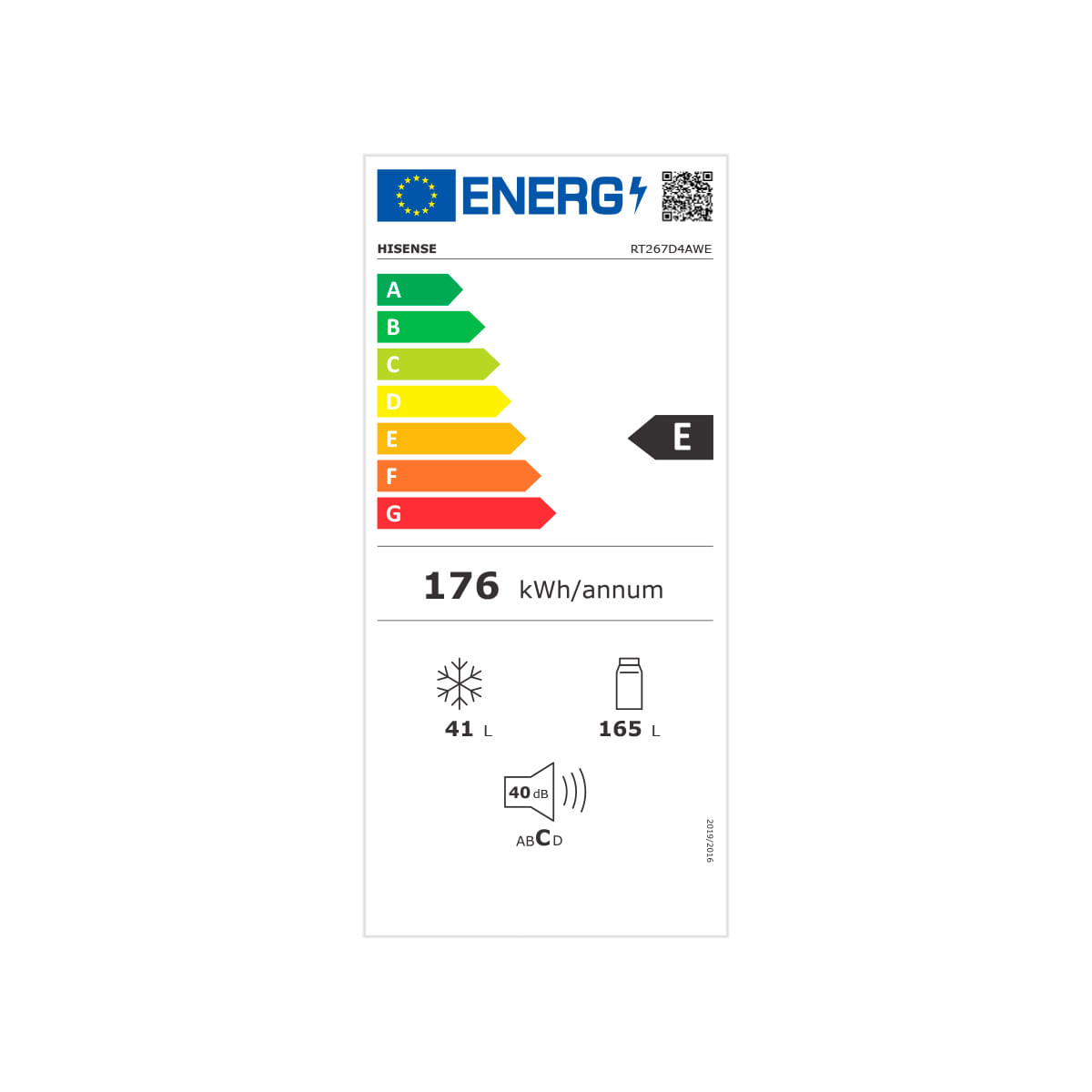 Frigorífico de 2 puertas Hisense RT267D4AWE Cycle Defrost 206L E blanco 143,4 cm eficiencia-energetica