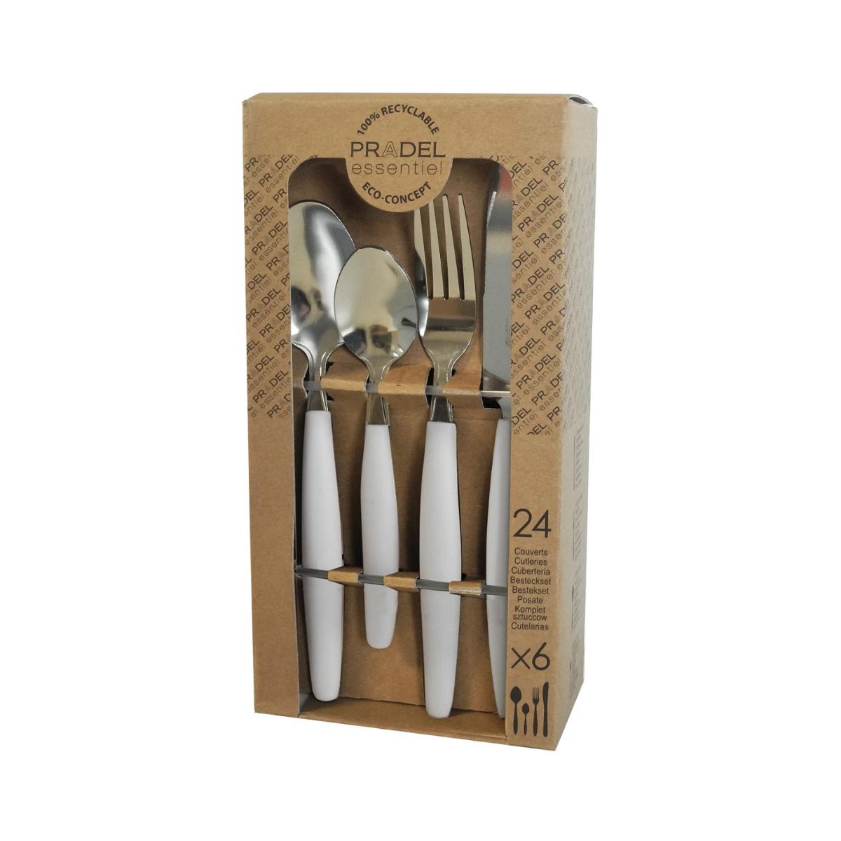 Set-de-24-cubiertos-Pure-Pradel-6-servicios-acero-inoxidable-blanco-caja