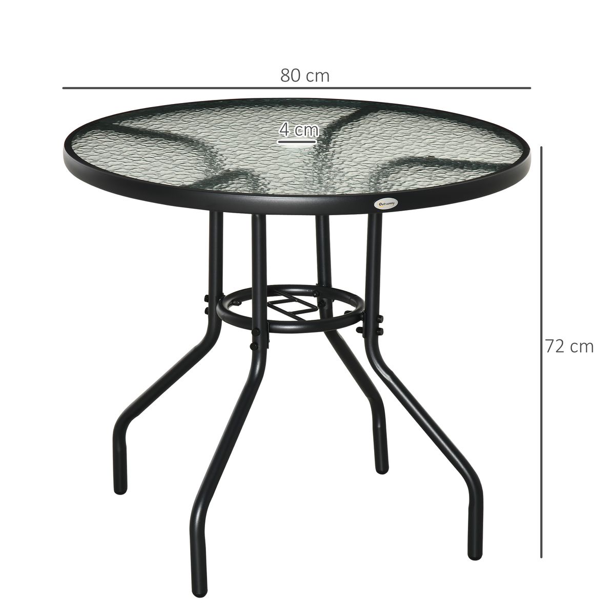 Mesa de jardín Stoke Outsunny redonda con agujero para sombrilla negro Ø80x72 cm