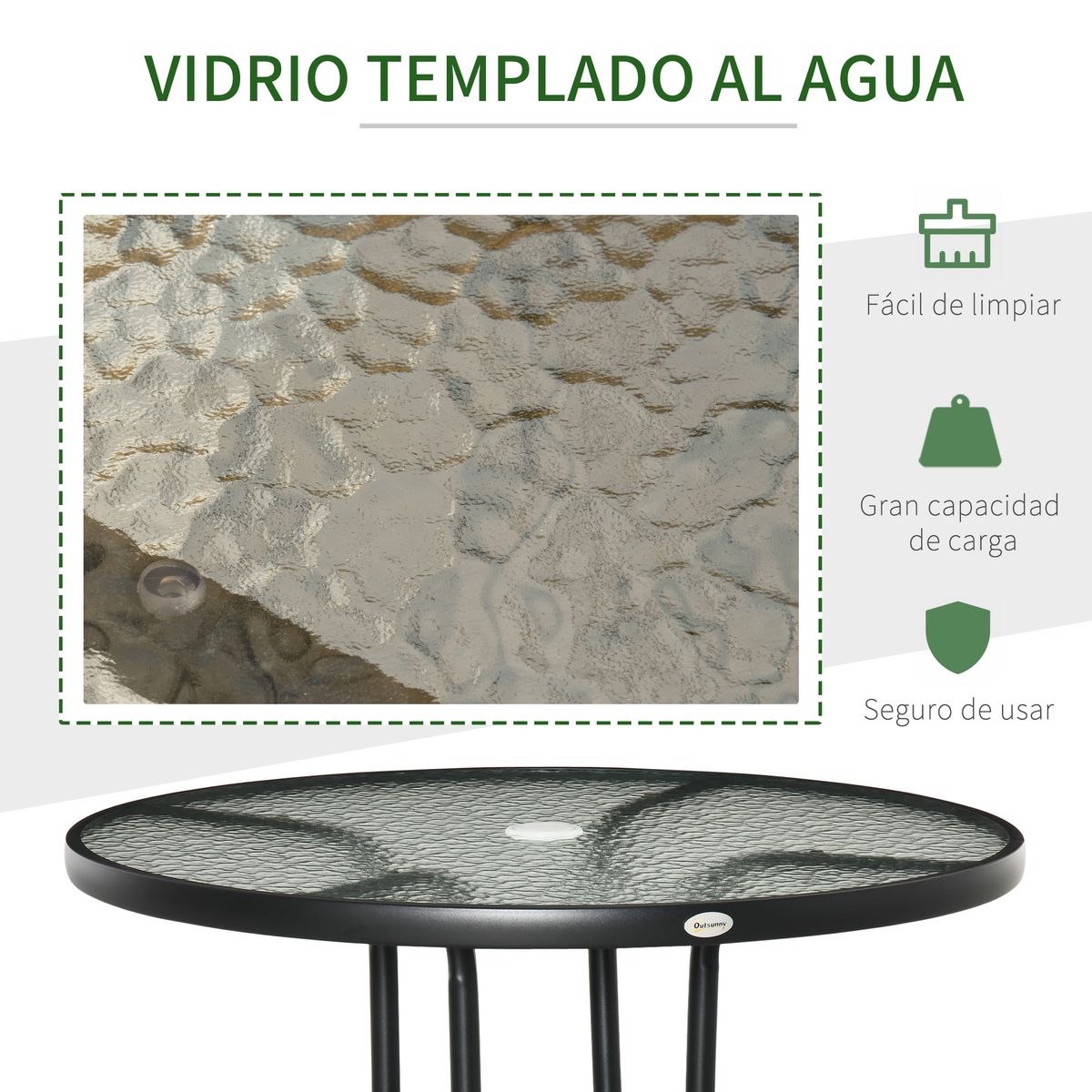 Mesa de jardín Stoke Outsunny redonda con agujero para sombrilla negro Ø80x72 cm