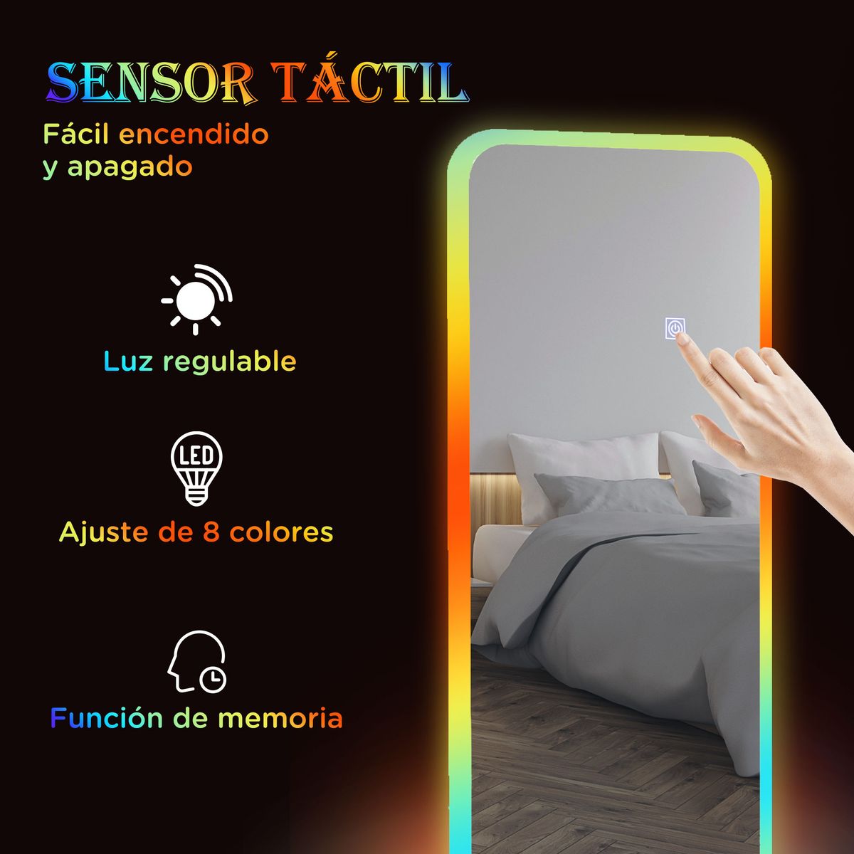 Espejo Defford Homcom luces LED 7 colores RGB 120x40 cm