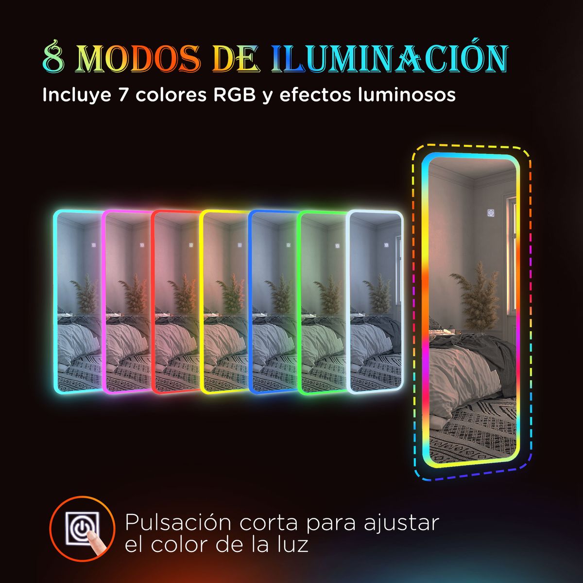 Espejo Defford Homcom luces LED 7 colores RGB 120x40 cm