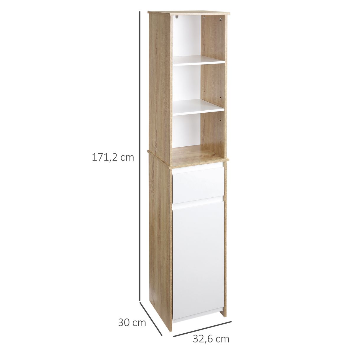 Armario Sutton Kleankin cajón + 3 estantes natural/blanco 171,2x32,6x30 cm
