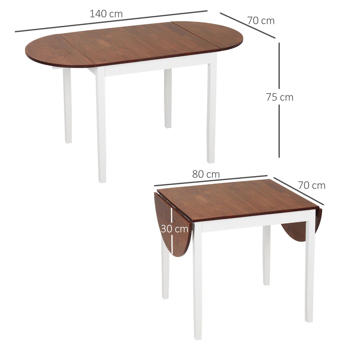Mesa de cocina Campoamor Homcom plegable marrón 75x140x70 cm