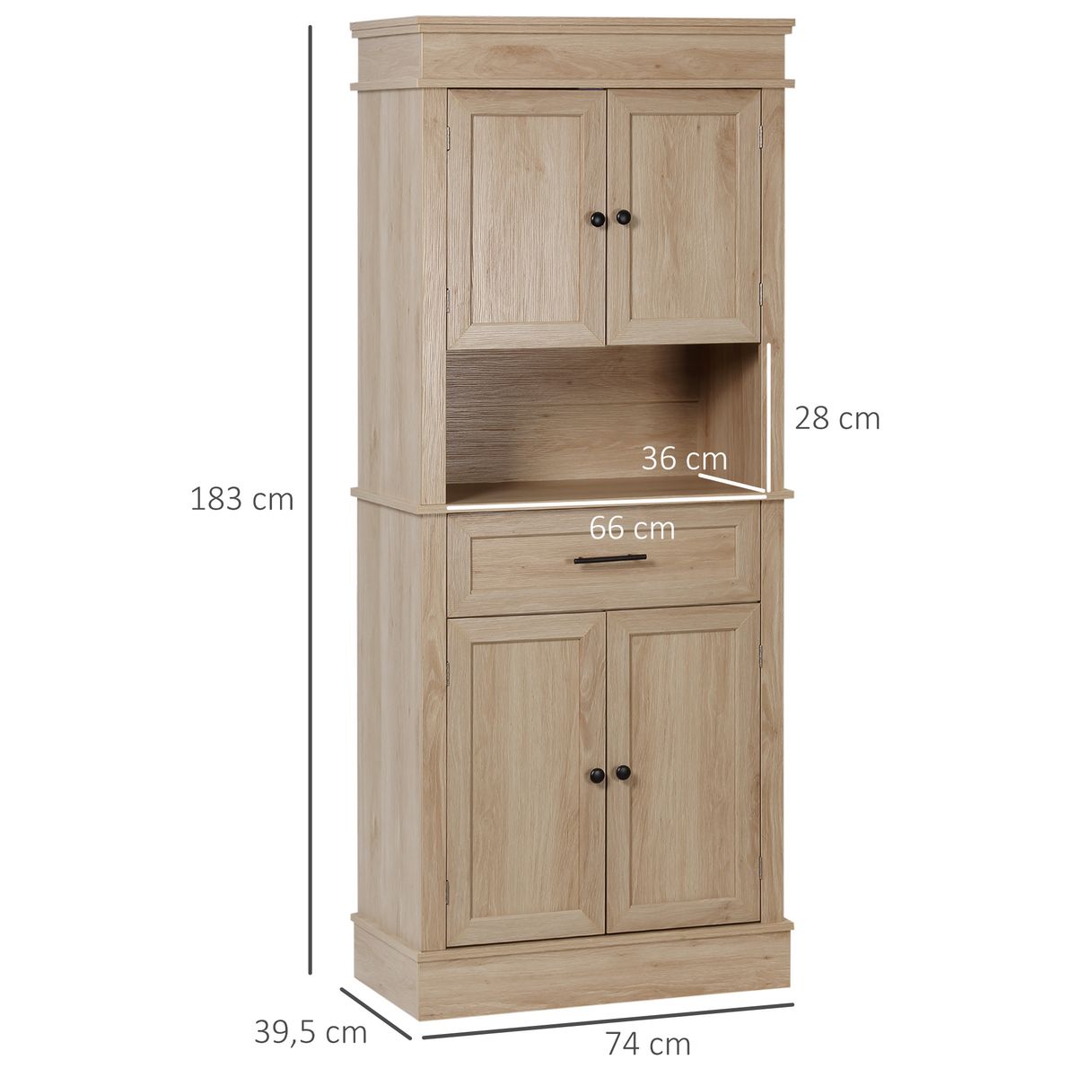 Aparador Crayke Homcom 4 puertas + cajón + estante roble 183x74x39,5 cm