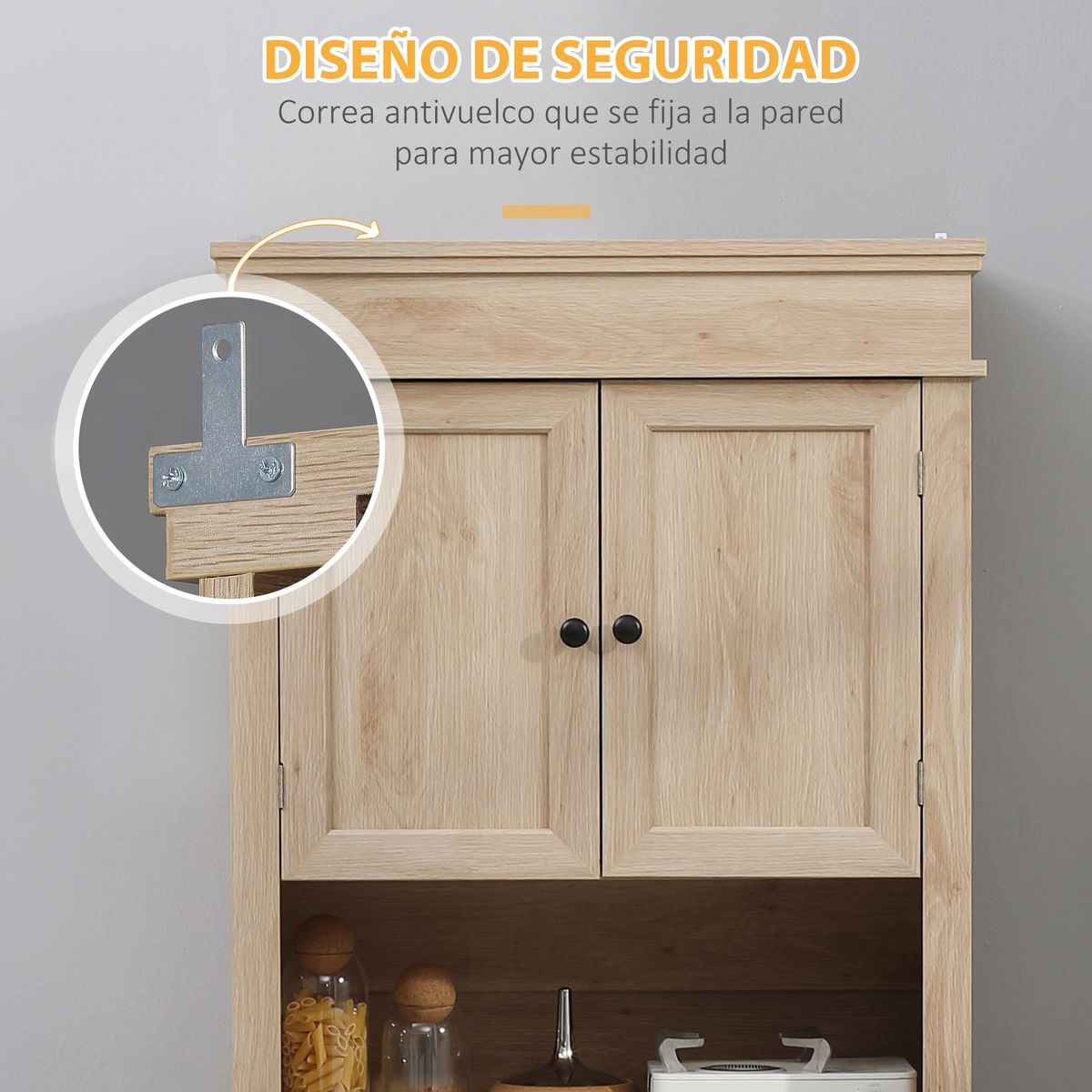 Aparador Crayke Homcom 4 puertas + cajón + estante roble 183x74x39,5 cm