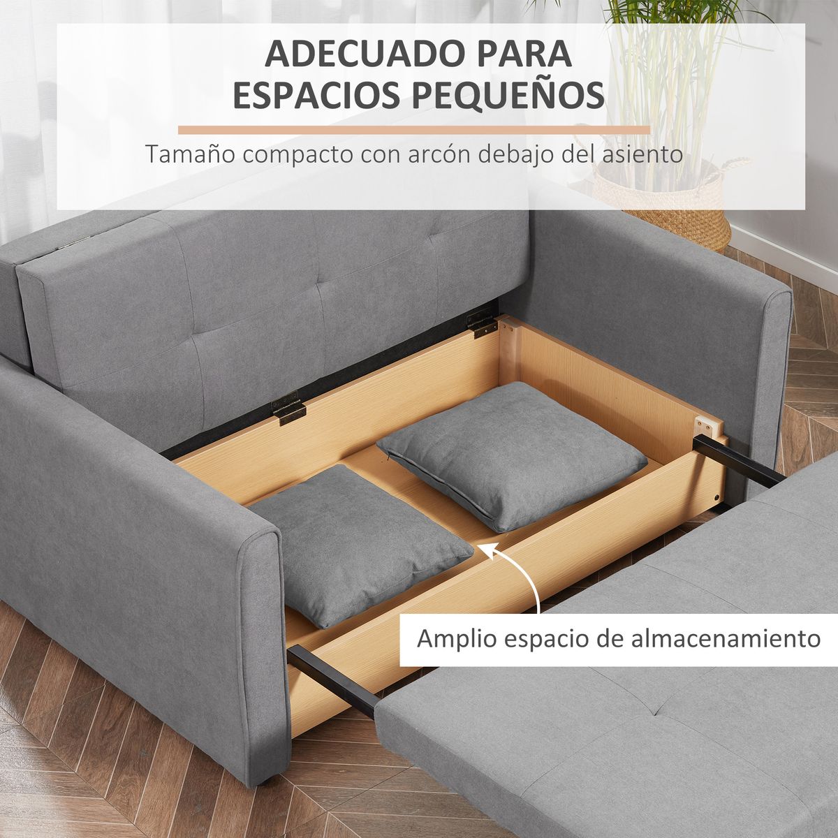 Sofá cama Lyla Homcom 2 plazas reposabrazos gris 81x152x101 cm