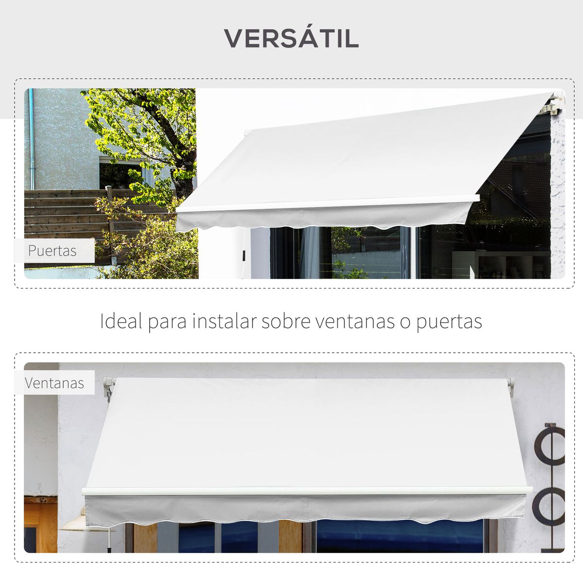 Toldo manual Outsunny retráctil anti UV blanco 350x250 cm
