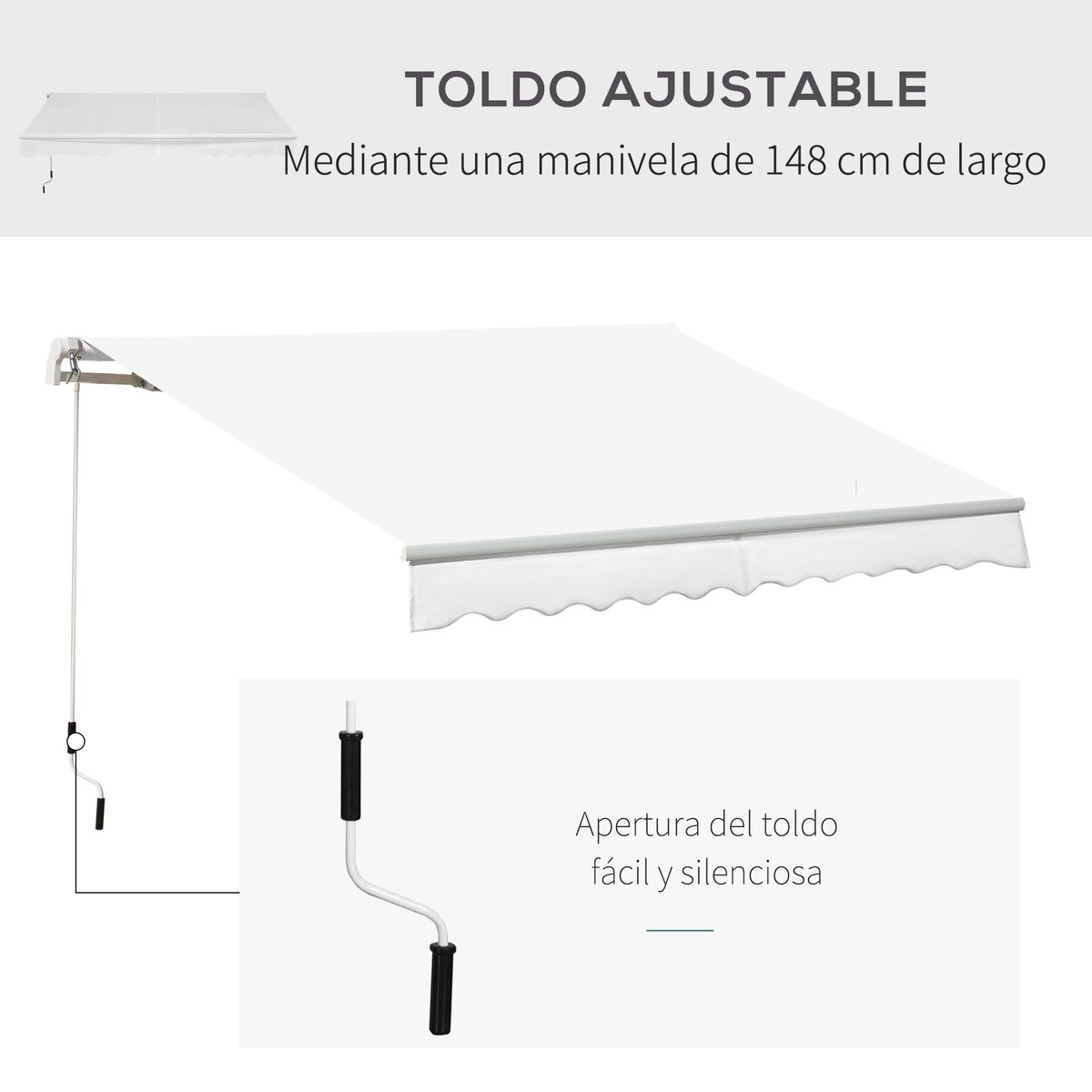 Toldo manual Outsunny retráctil anti UV blanco 350x250 cm