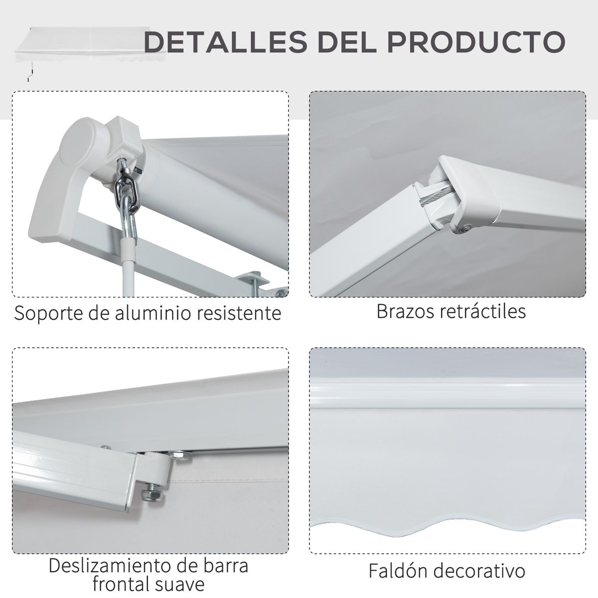 Toldo manual Outsunny retráctil anti UV blanco 350x250 cm