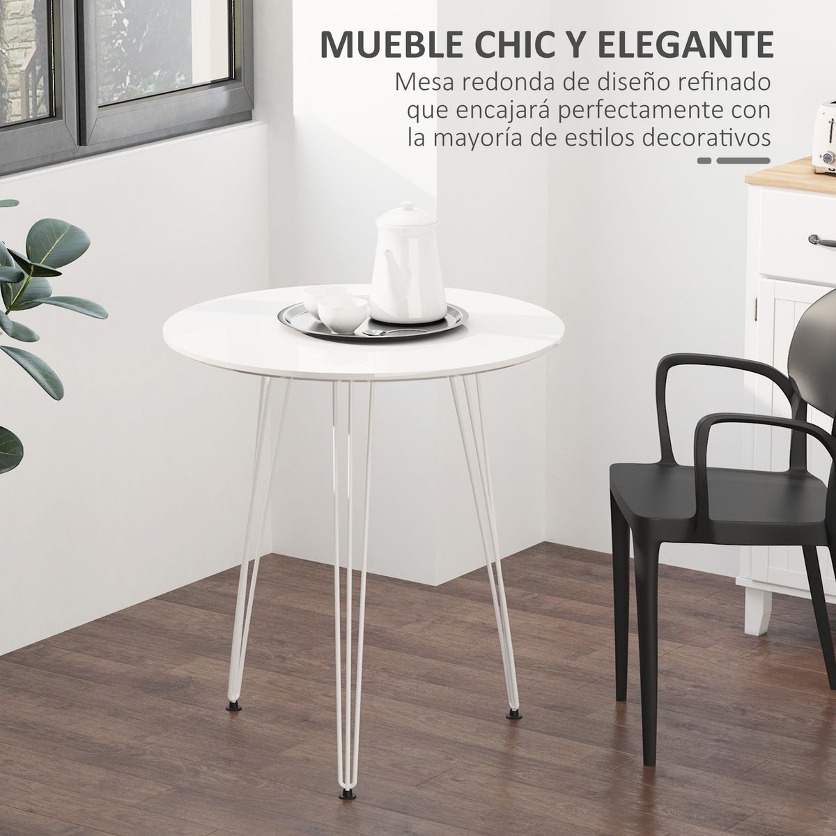 Mesa de comedor Zenia Homcom patas horquilla blanco Ø70x75 cm