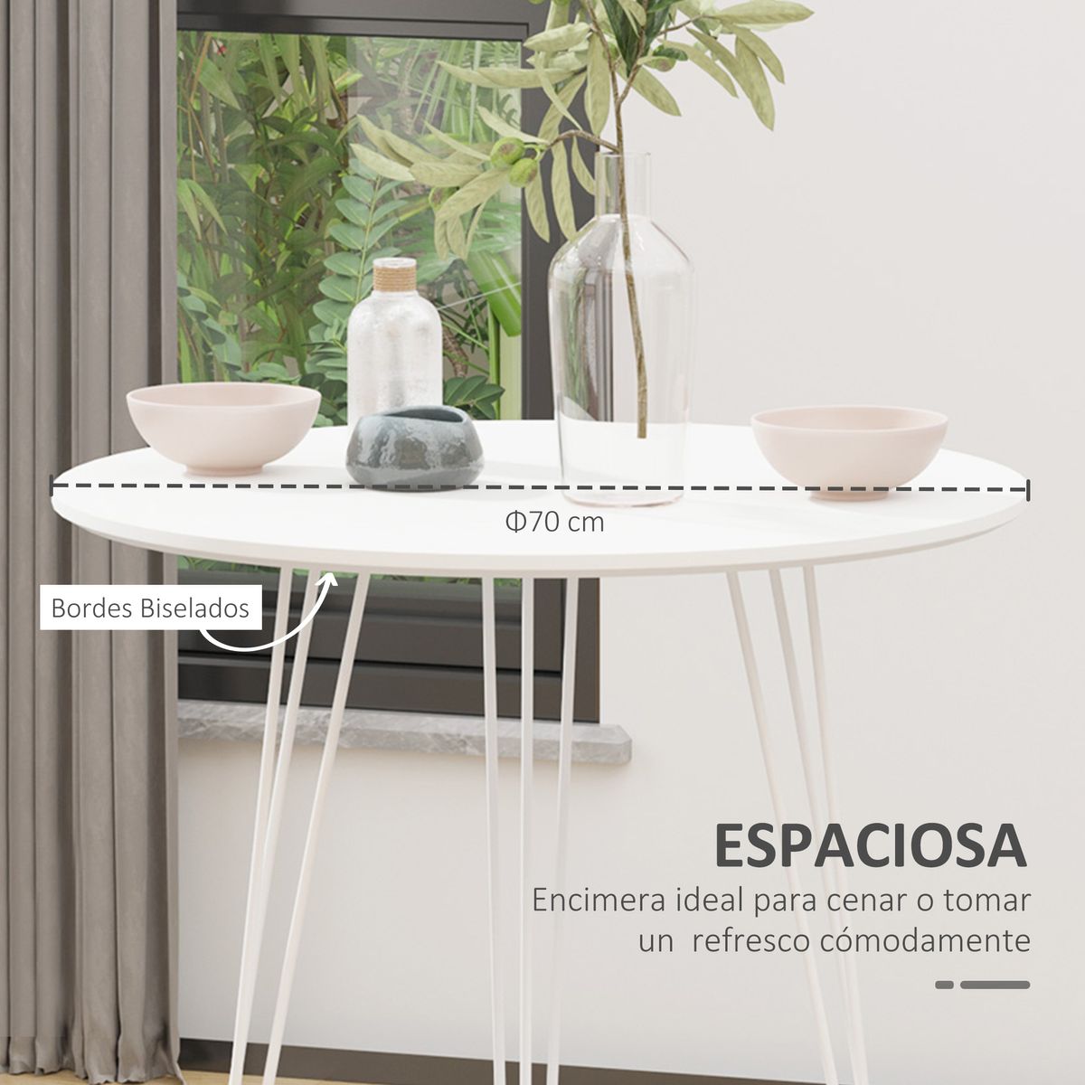 Mesa de comedor Zenia Homcom patas horquilla blanco Ø70x75 cm