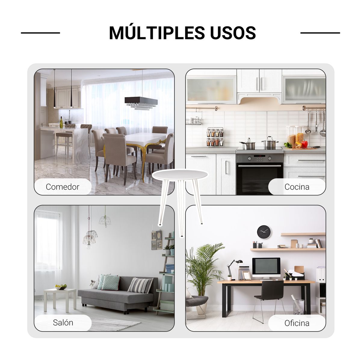 Mesa de comedor Zenia Homcom patas horquilla blanco Ø70x75 cm