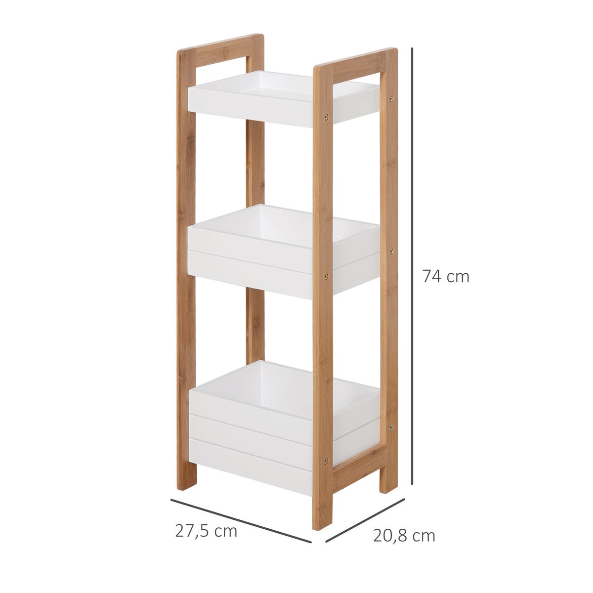 Estantería Huby Homcom 3 estantes blanco/natural 74x27,5x20,8 cm
