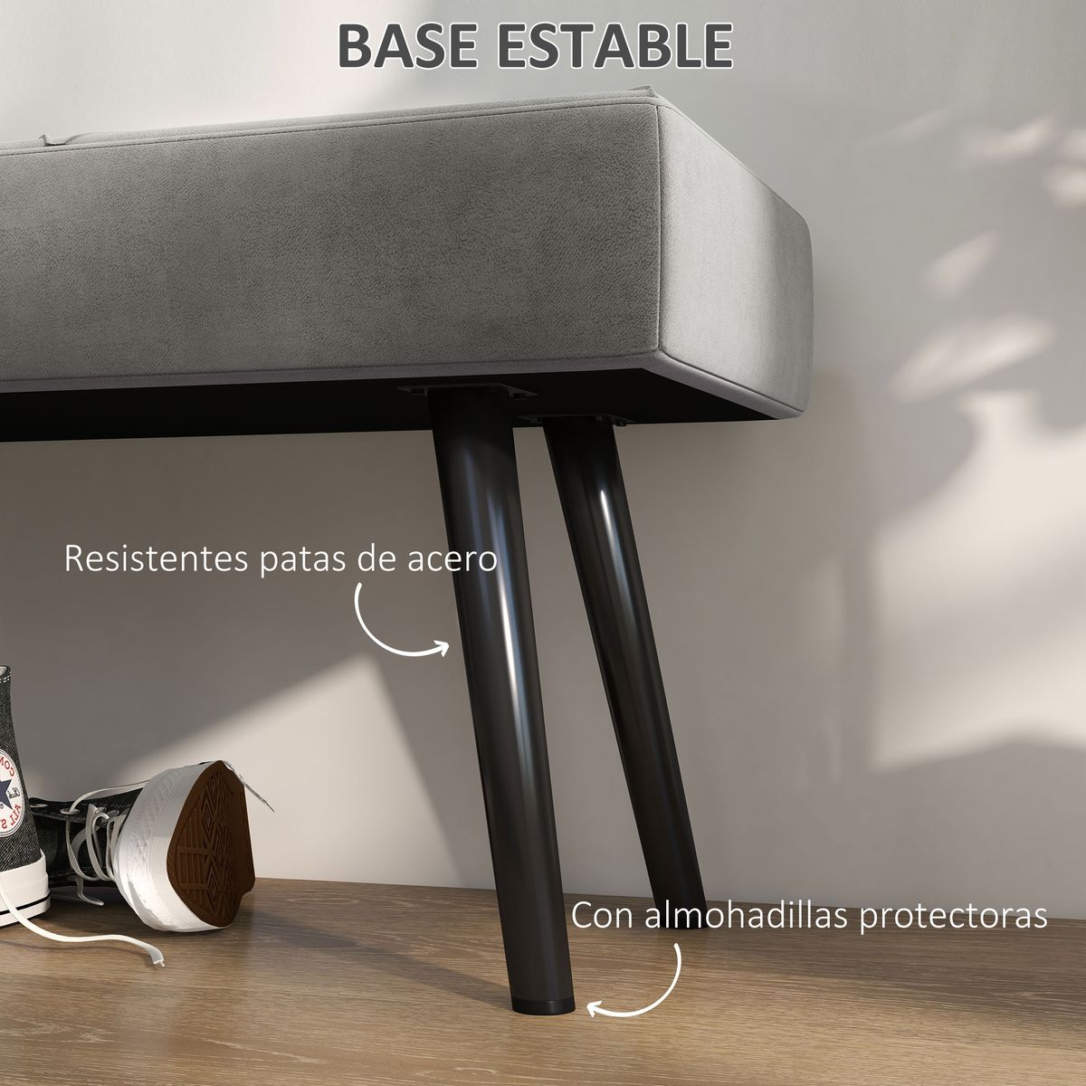 Banco Sojo Homcom acolchado gris 45x100x36 cm